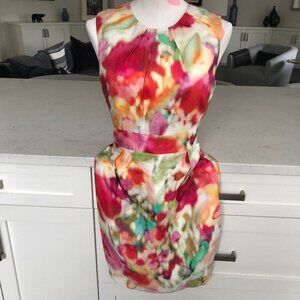 Kate Spade New York Floral Watercolor Sheath Midi Dress Viscose Pastel Sz 4 NWOT